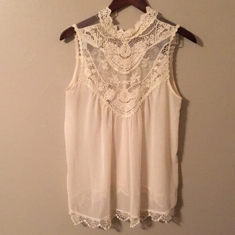 AS IS: Sheer white lace high neck top - see notes!